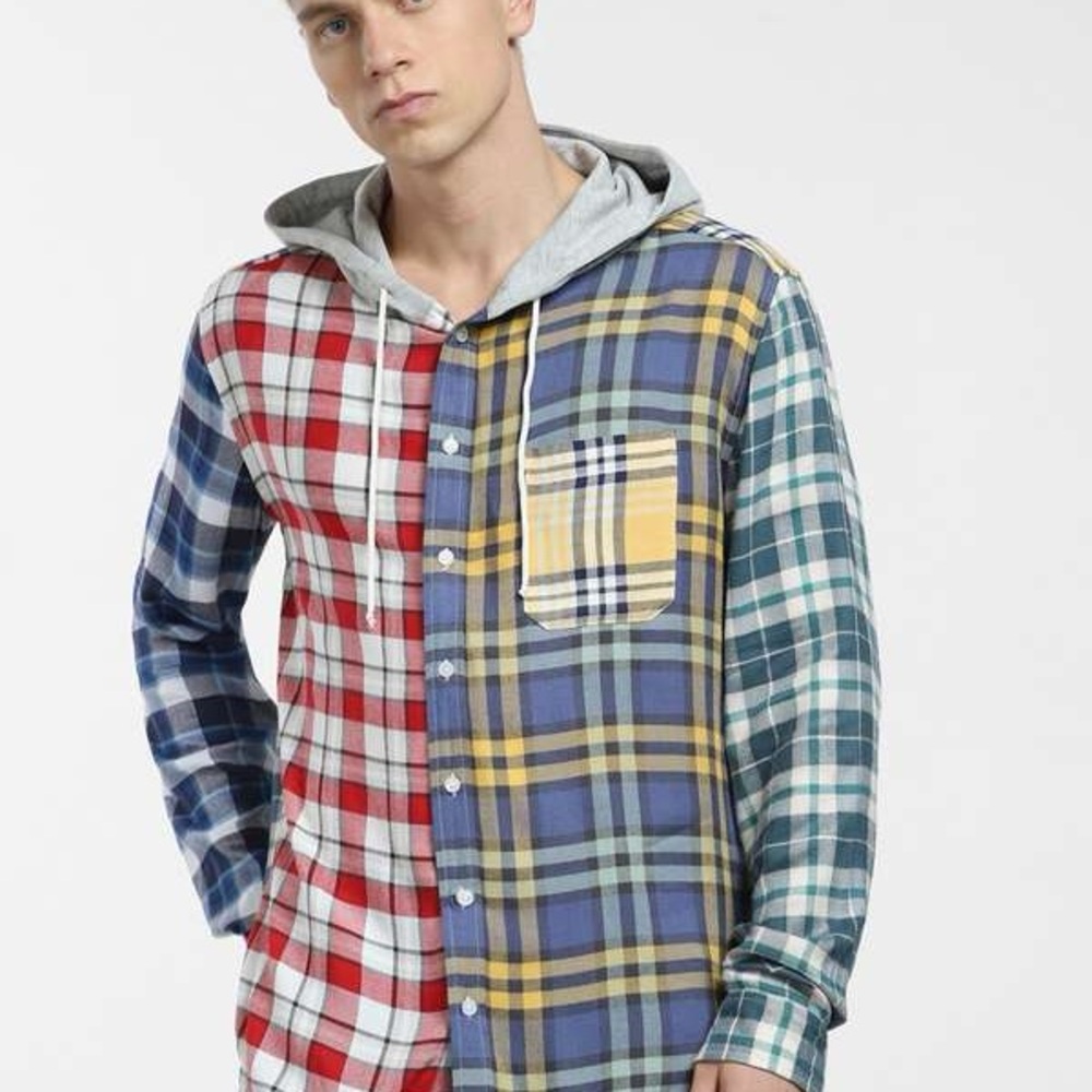 American Eagle Unisex Multicolor Plaid Hoodie Shirt